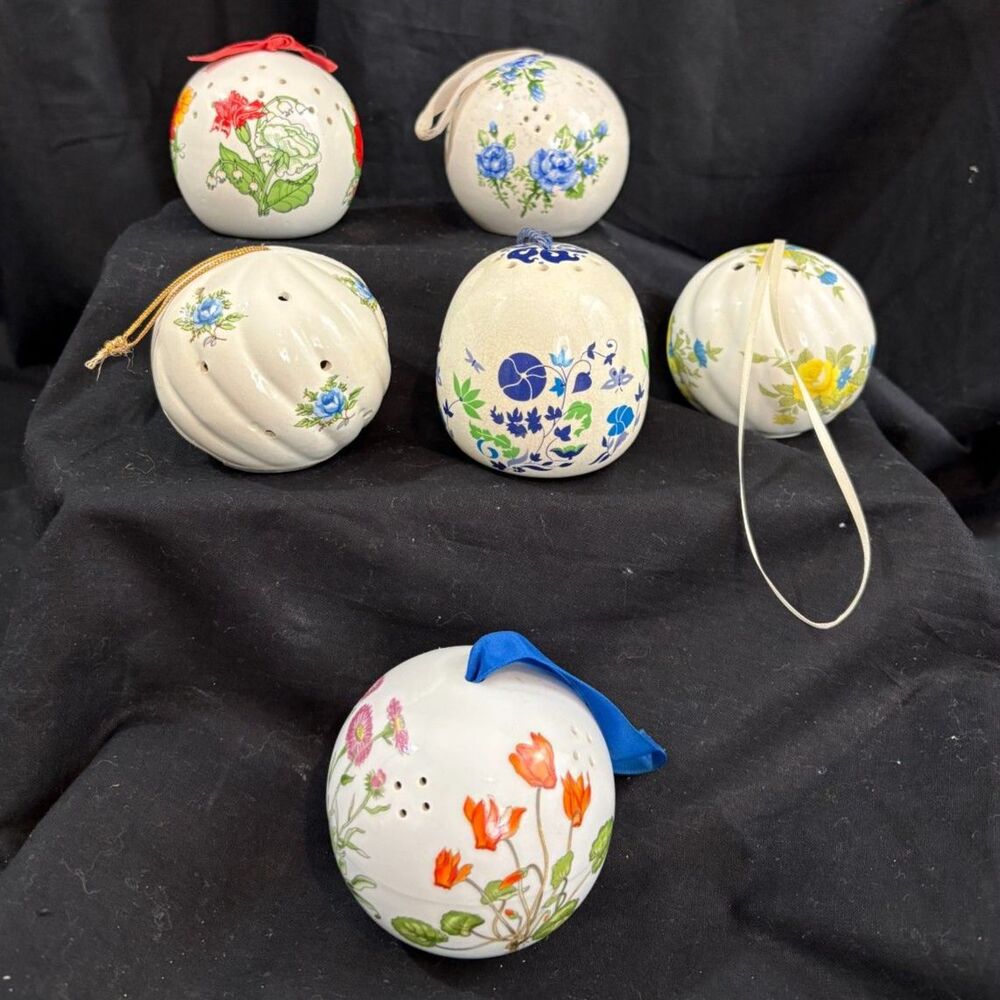 Vintage Floral Porcelain Pomander Set of 6